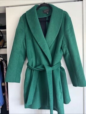 Ann Taylor Emerald Green Belted Wool-Blend Wrap Coat